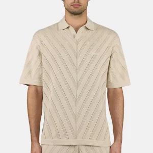 Canva Knit Polo Shirt Light Beige