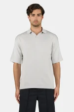 Casan Fine Knit Polo Shirt Pure Grey