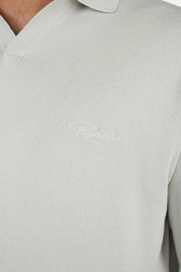 Casan Fine Knit Polo Shirt Pure Grey-2