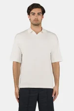 Casan Fine Knit Polo Shirt Unbleached