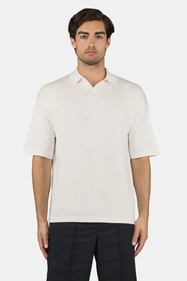 Casan Fine Knit Polo Shirt Unbleached