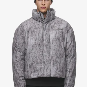 Lavoy Ripstop Crushed Cropped Boxy Puffer Jacket Steel Grey