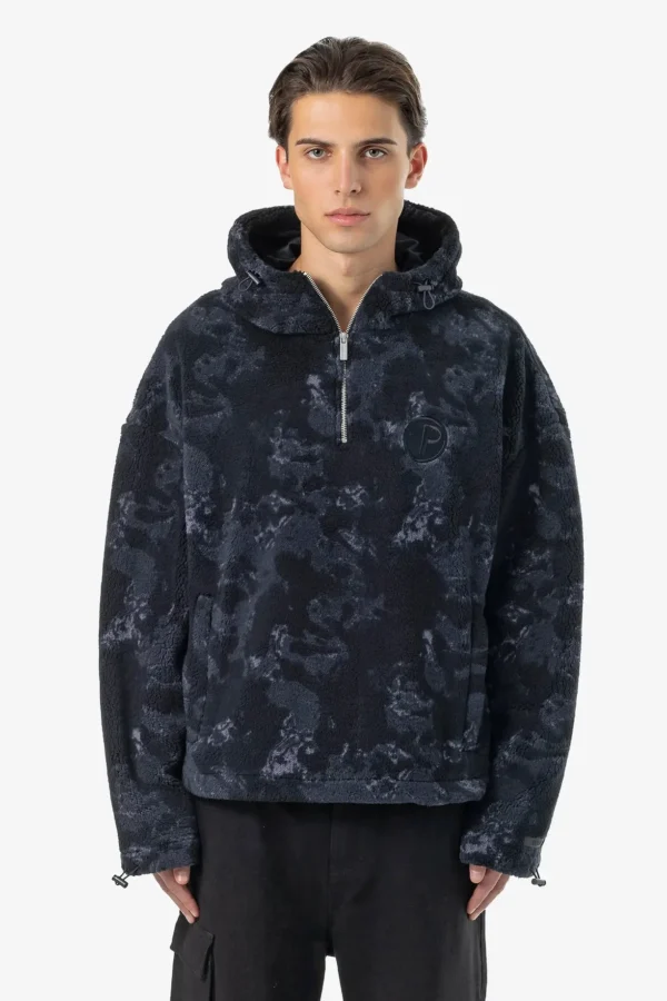 Pegador Fall Teddy Halfzip Black Shadow Blue Hoodie