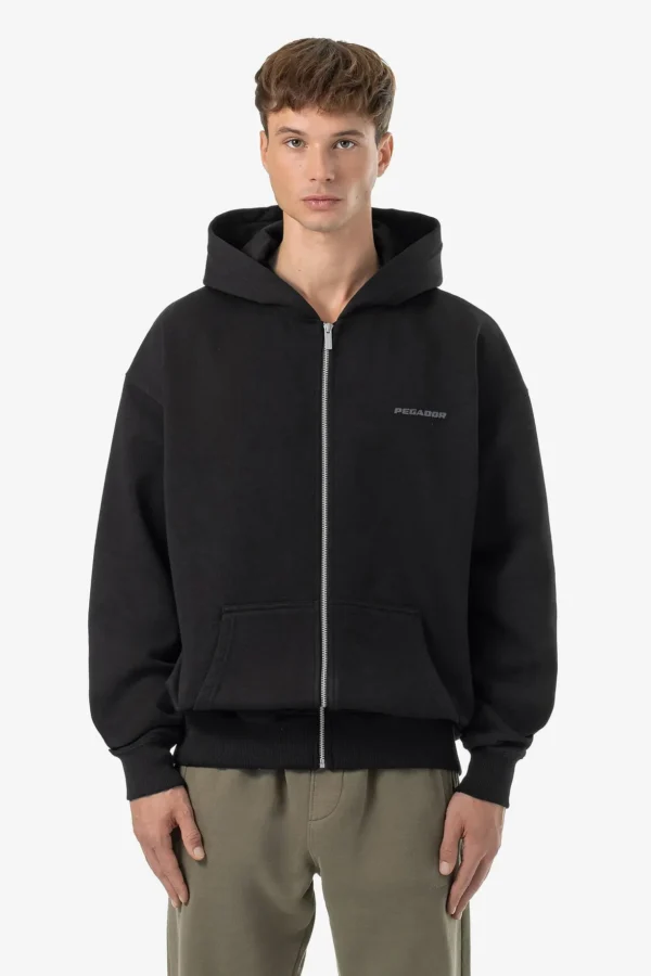 Pegador Logo Oversized Washed Black Dark Grey Gum Sweat Jacket