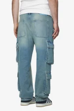 Romain Wide Denim Cargo Pants Washed Vintage Blue-1