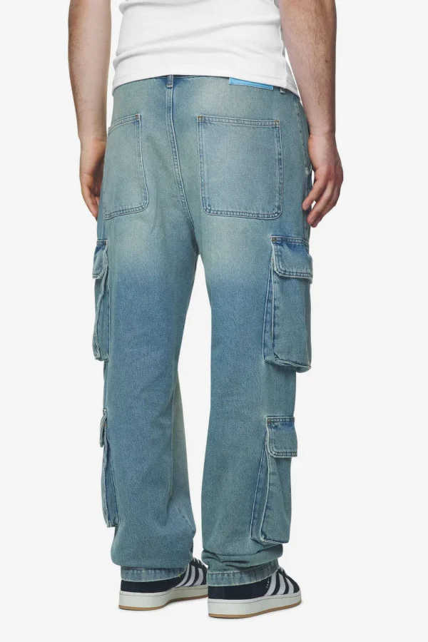 Romain Wide Denim Cargo Pants Washed Vintage Blue-1