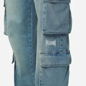 Romain Wide Denim Cargo Pants Washed Vintage Blue-2