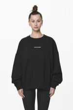 Aelva Logo Heavy Oversized Crew Neck Black-1