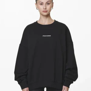 Aelva Logo Heavy Oversized Crew Neck Black-1