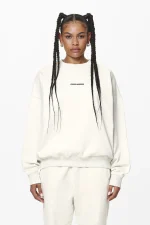 Aelva Logo Heavy Oversized Crew Neck Washed Salty Cream