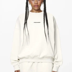 Aelva Logo Heavy Oversized Crew Neck Washed Salty Cream