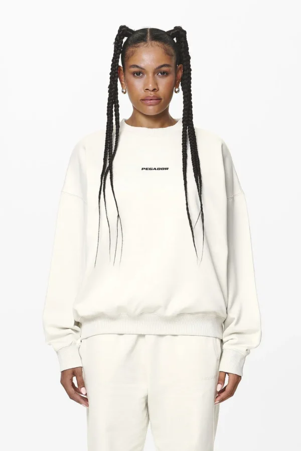 Aelva Logo Heavy Oversized Crew Neck Washed Salty Cream