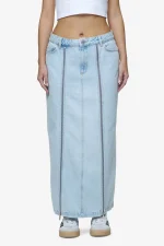 Aya Denim Midi Zip Skirt Washed Light Blue