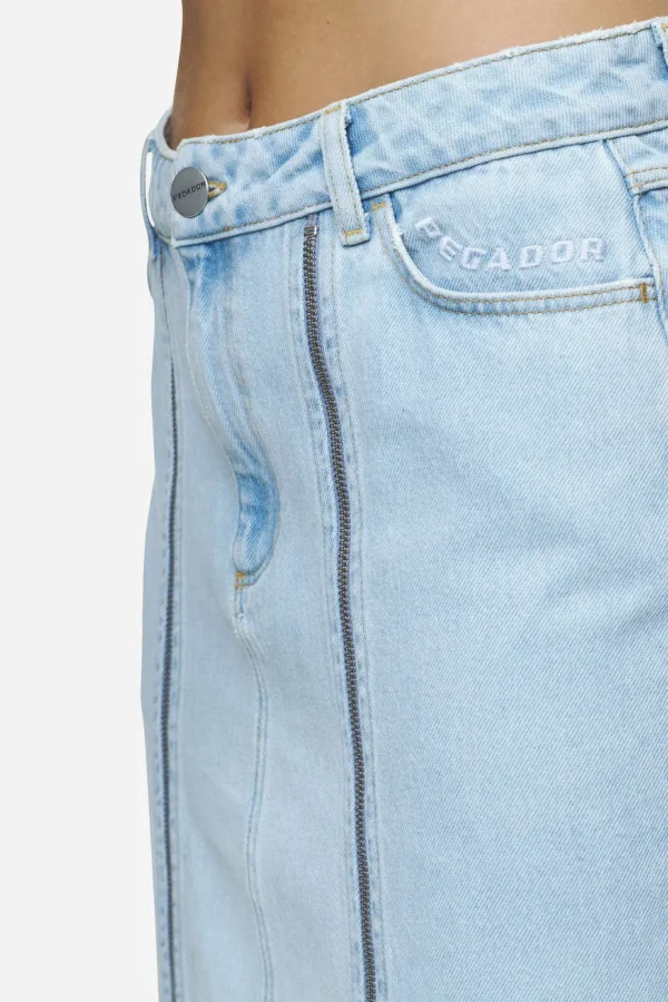 Aya Denim Midi Zip Skirt Washed Light Blue-2