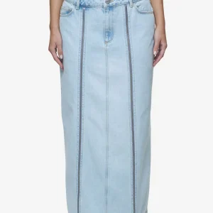 Aya Denim Midi Zip Skirt Washed Light Blue