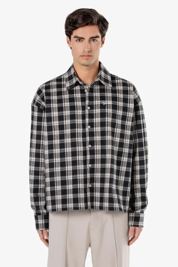 Bevill Flannel Shirt Washed Dark Stone Black