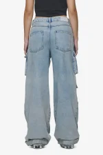 Celina High Waist Cargo Jeans Washed Pale Blue-1