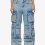 Celina High Waist Cargo Jeans Washed Pale Blue