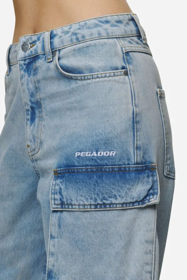 Celina High Waist Cargo Jeans Washed Pale Blue-2