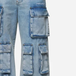 Celina High Waist Cargo Jeans Washed Pale Blue-3