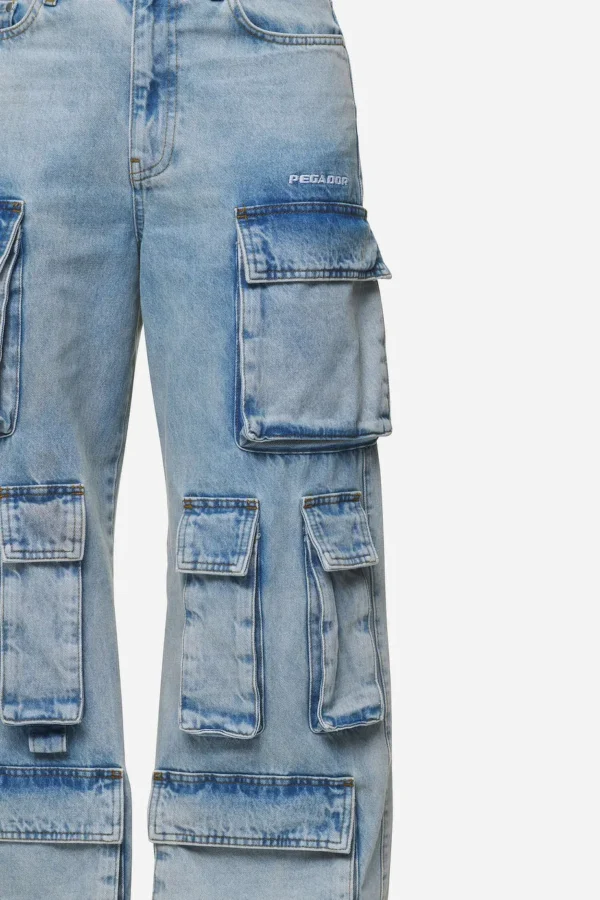 Celina High Waist Cargo Jeans Washed Pale Blue-3