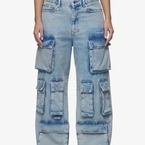 Celina High Waist Cargo Jeans Washed Pale Blue