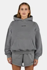 Clarita Logo Oversized Hoodie Vintage Grey Black
