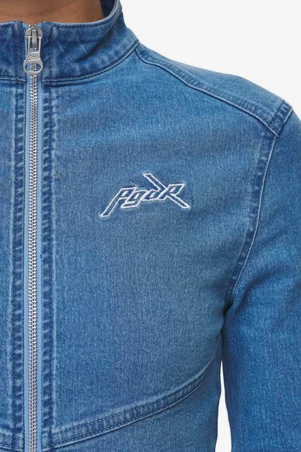Elly Denim Biker Jacket Washed Blue-2