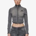 Elly Denim Biker Jacket Washed Deep Grey