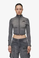 Elly Denim Biker Jacket Washed Deep Grey