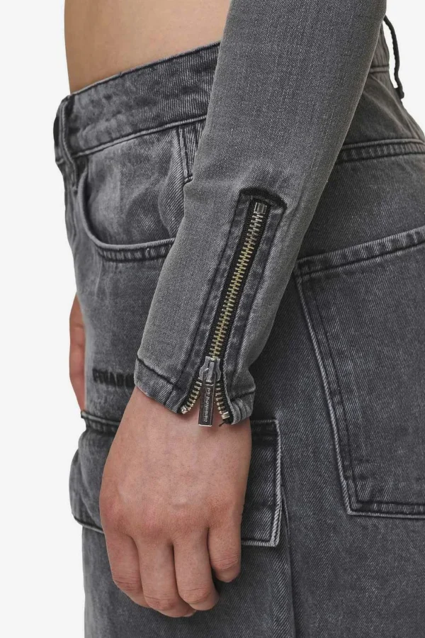 Elly Denim Biker Jacket Washed Deep Grey-3
