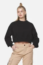 Kintore Cropped Oversized Raglan Sweater Black