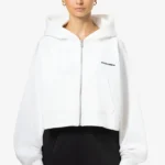 Lana Logo Cropped Zip Hoodie Washed Coconut Milk Black