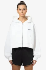 Lana Logo Cropped Zip Hoodie Washed Coconut Milk Black