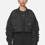 Laura Cropped Ruffed Oversized Jacket Black