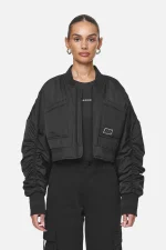 Laura Cropped Ruffed Oversized Jacket Black