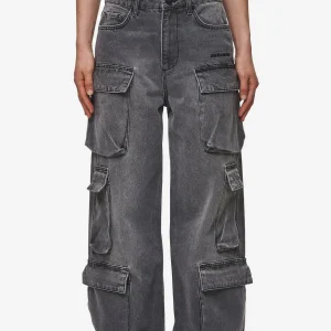 Leli High Waist Cargo Jeans Washed Deep Grey