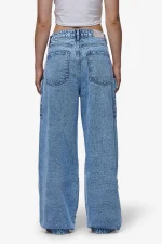 Leli High Waist Cargo Jeans Washed Denim Blue-1