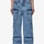 Leli High Waist Cargo Jeans Washed Denim Blue