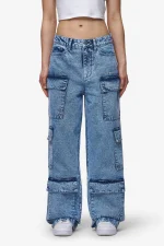 Leli High Waist Cargo Jeans Washed Denim Blue