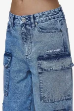 Leli High Waist Cargo Jeans Washed Denim Blue-2
