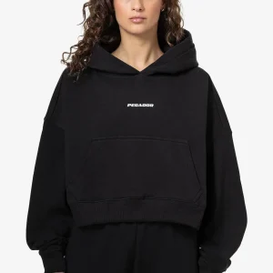 Luna Logo Oversized Cropped Hoodie Black White