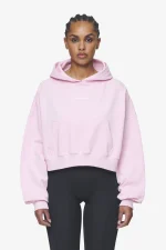 Luna Logo Oversized Cropped Hoodie Washed Bubblegum White