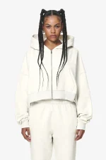 Marla Cropped Zip Hoodie Washed Salty Cream Gum