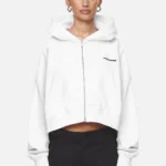 Marla Cropped Zip Hoodie White Black Gum