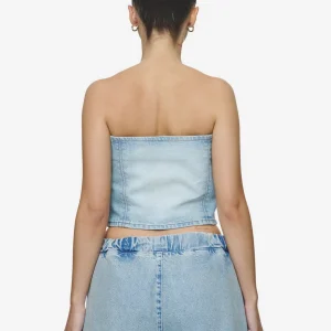 Miranda Denim Tube Top Washed Pale Blue Bleached Blue-1