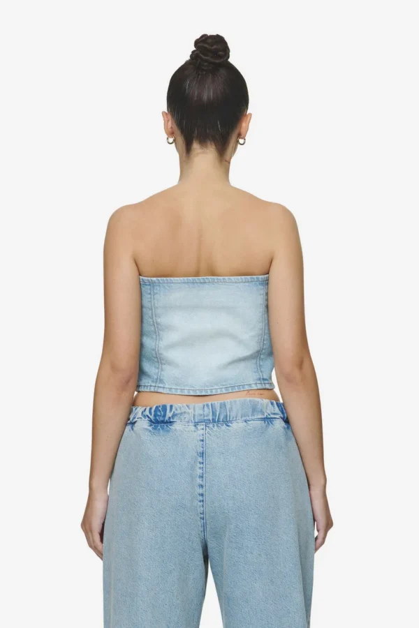 Miranda Denim Tube Top Washed Pale Blue Bleached Blue-1
