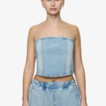 Miranda Denim Tube Top Washed Pale Blue Bleached Blue