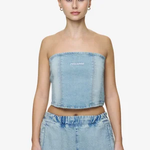 Miranda Denim Tube Top Washed Pale Blue Bleached Blue