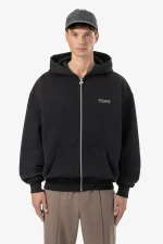 Peador Clinton Oversized Washed Black Sweat Jacket